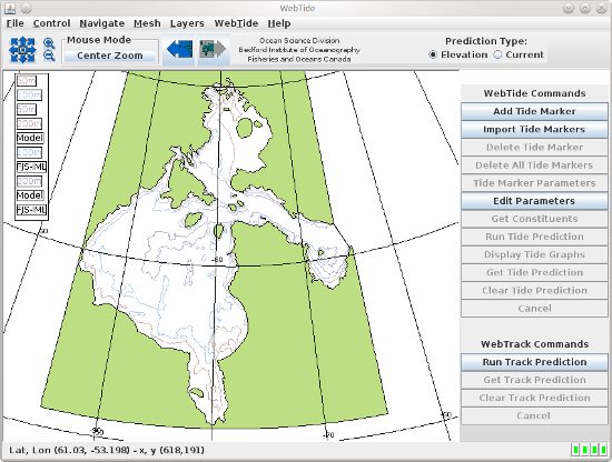 Une capture d'écran de données de WebTide de la baie d'Hudson
