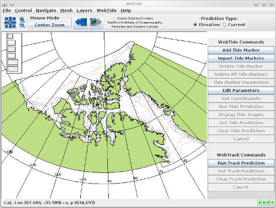 Une capture d'écran de données de WebTide de la Pacifique du Nord-Est